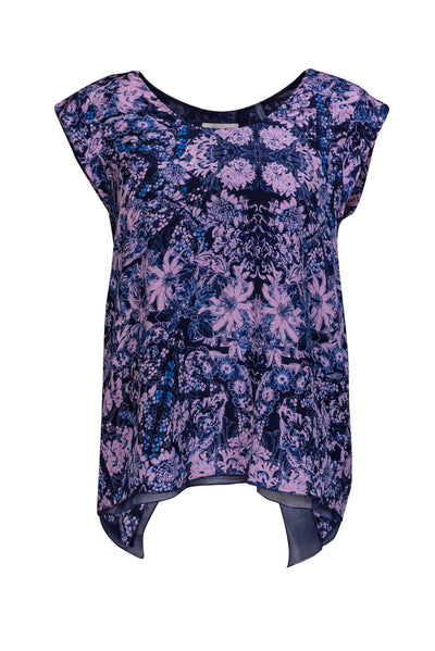 Current Boutique-Rebecca Taylor - Pink & Blue Floral Blouse Sz 2