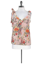 Current Boutique-Rebecca Taylor - Pink Floral Tie Shoulder Tank Sz 8