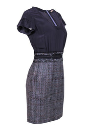 Current Boutique-Rebecca Taylor - Purple Silk Blend Sheath Dress w/ Metallic Tweed Skirt Sz 6