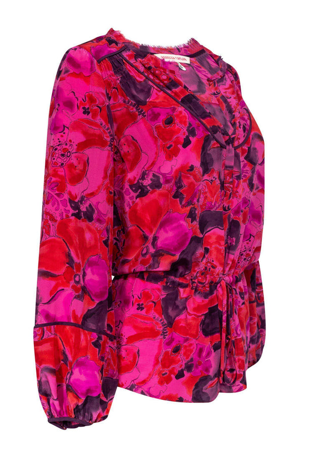 Current Boutique-Rebecca Taylor - Red & Purple Silk Floral Blouse Sz 6