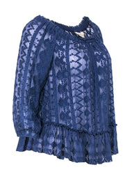 Current Boutique-Rebecca Taylor - Sheer Blue Embroidered Top w/ Flounce Detail Sz S