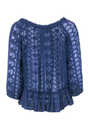 Current Boutique-Rebecca Taylor - Sheer Blue Embroidered Top w/ Flounce Detail Sz S