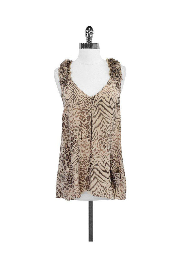 Current Boutique-Rebecca Taylor - Taupe Animal Print Silk Tank Sz 6