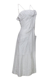 Current Boutique-Rebecca Taylor - White & Blue Chevron Striped & Speckled Midi Dress w/ Ruffles Sz 12