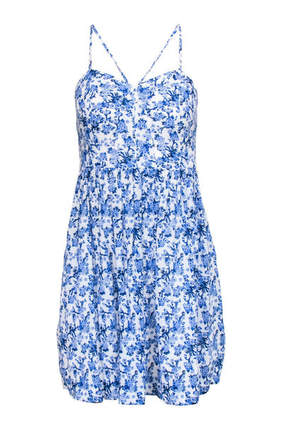 Current Boutique-Rebecca Taylor - White & Blue Floral Bustier Dress Sz 0