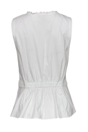 Current Boutique-Rebecca Taylor - White Button-Up Knotted Tank w/ Ruffle Trim Sz 12