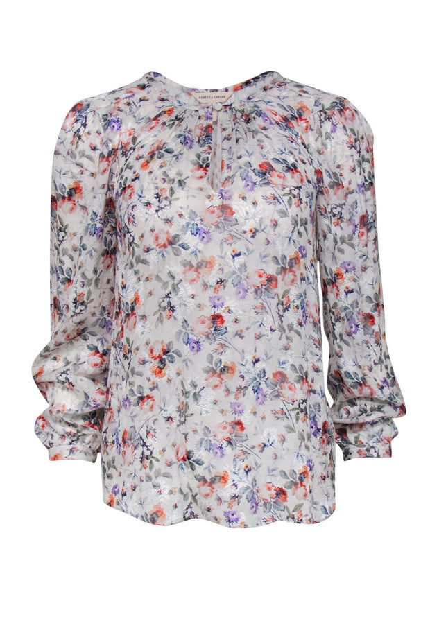 Current Boutique-Rebecca Taylor - White Floral Print Long Sleeve Blouse Sz 2