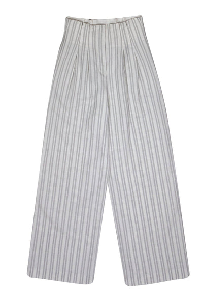 Current Boutique-Rebecca Taylor - White & Grey Striped Paperbag Wide Leg Pants Sz 4