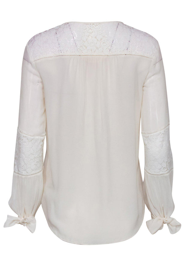 Current Boutique-Rebecca Taylor - White Half Button-Up Silk Blouse w/ Lace Trim Sz 2