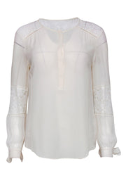 Current Boutique-Rebecca Taylor - White Half Button-Up Silk Blouse w/ Lace Trim Sz 2