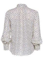 Current Boutique-Rebecca Taylor - White & Navy Heart Print Button-Up Silk Blouse w/ Necktie Sz 4