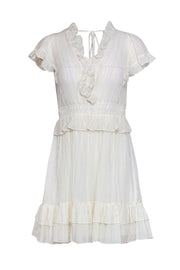 Current Boutique-Rebecca Taylor - White Ruffle Cap Sleeve Fit & Flare Dress w/ Metallic Threading Sz XS