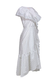 Current Boutique-Rebecca Taylor - White Ruffled Maxi Dress w/ Navy Embroidered Polka Dots Sz 2