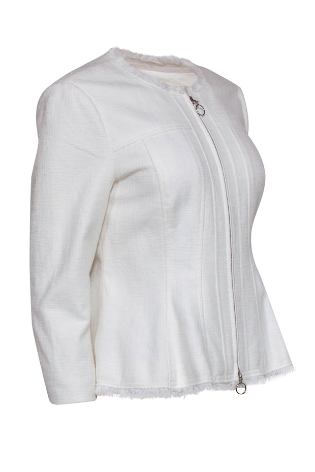 Current Boutique-Rebecca Taylor - White Textured Cotton Blend Zip-Up Jacket Sz 8