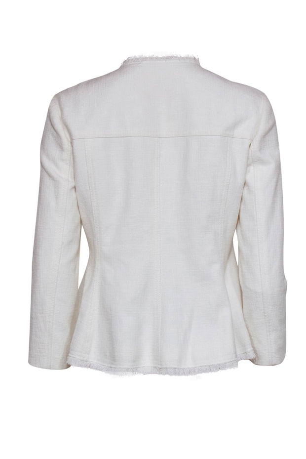 Current Boutique-Rebecca Taylor - White Textured Cotton Blend Zip-Up Jacket Sz 8