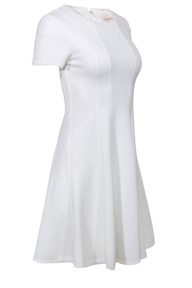 Current Boutique-Rebecca Taylor - White Textured Short Sleeve Fit & Flare Dress Sz 2