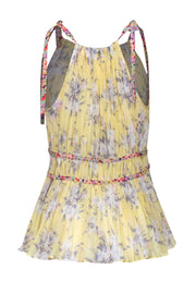 Current Boutique-Rebecca Taylor - Yellow Floral Silk Pleated Tank w/ Contrasting Straps Sz 4