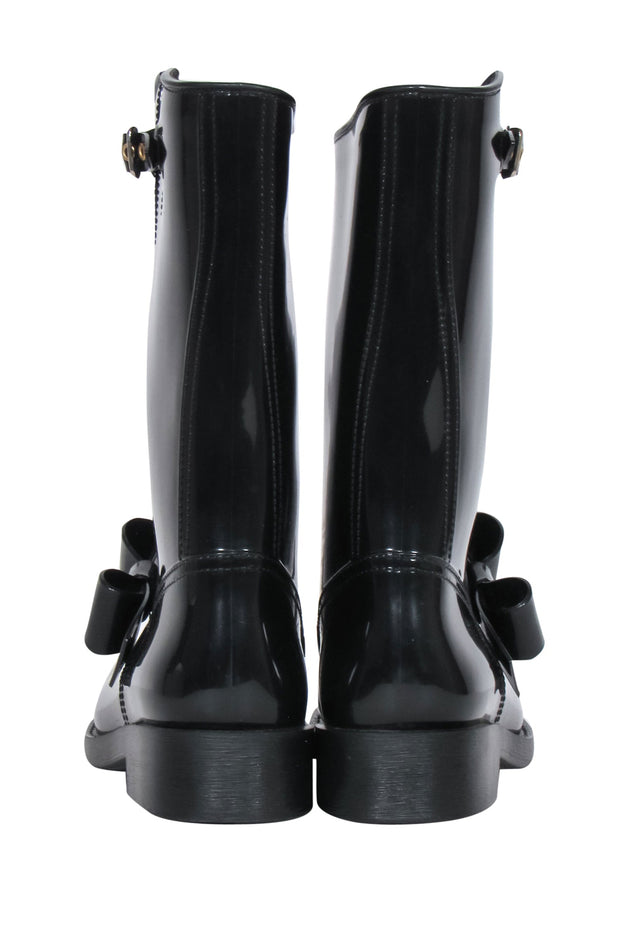 Current Boutique-Red Valentino - Black Rubber Rain Boots w/ Bow Sz 9