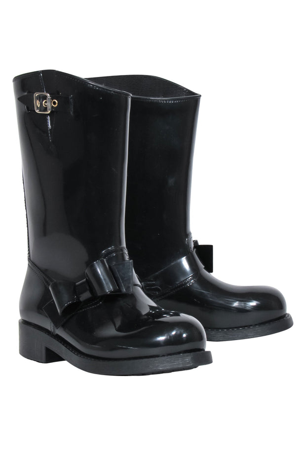 Current Boutique-Red Valentino - Black Rubber Rain Boots w/ Bow Sz 9