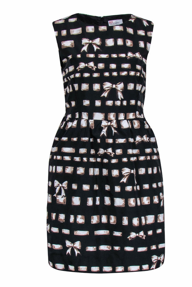 Current Boutique-Red Valentino - Black & Tan Ribbon Print Fit & Flare Dress Sz 8