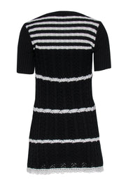 Current Boutique-Red Valentino - Black & White Cable Knit & Crochet Striped Mini Dress Sz XXS