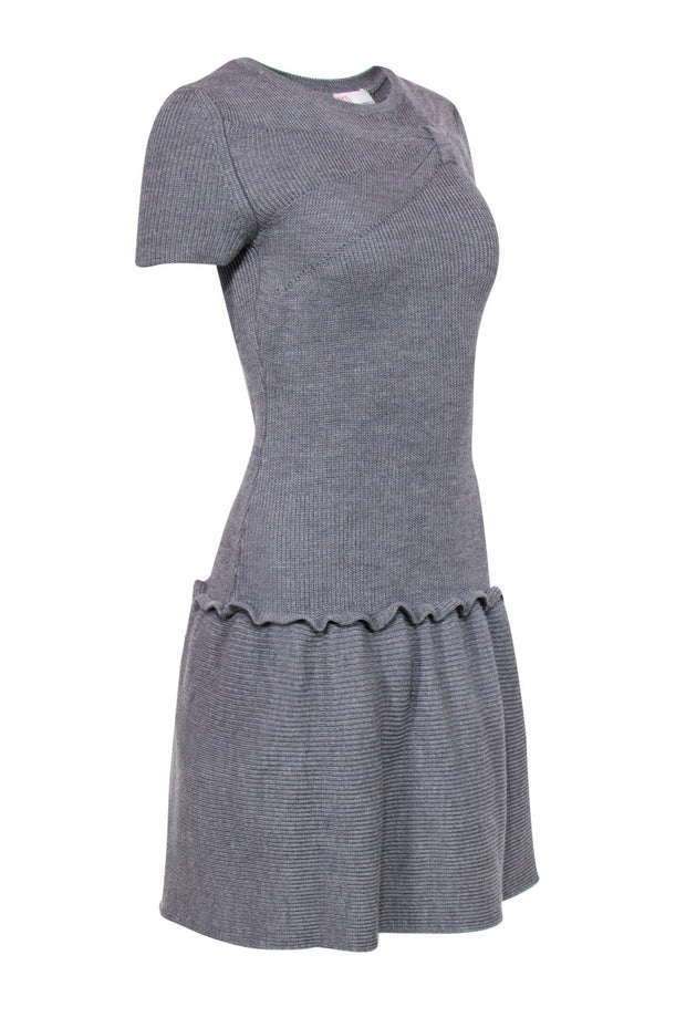 Current Boutique-Red Valentino - Grey Knit Wool Drop Waist Dress w/ Bow Design Sz S