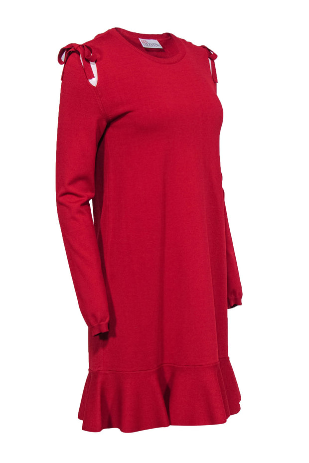 Current Boutique-Red Valentino - Red Cold Shoulder Knit Dress Sz M