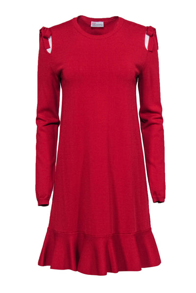 Current Boutique-Red Valentino - Red Cold Shoulder Knit Dress Sz M