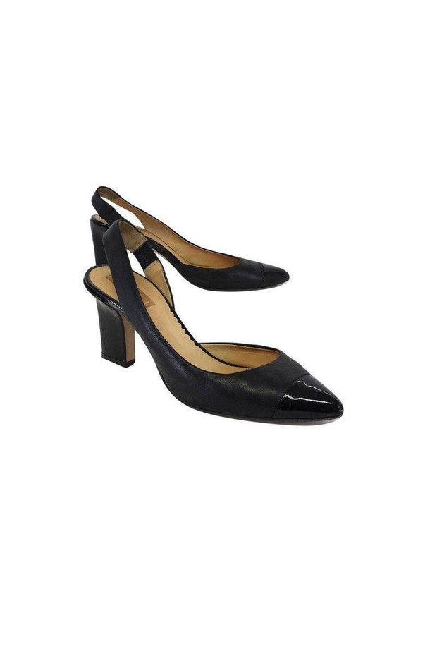 Current Boutique-Reed Krakoff - Black Leather Pointed Toe Slingbacks Sz 7.5