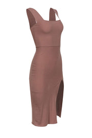 Current Boutique-Reformation - Beige Ribbed Bodycon Midi Dress w/ Wide Straps & Slit Sz 00