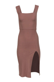 Current Boutique-Reformation - Beige Ribbed Bodycon Midi Dress w/ Wide Straps & Slit Sz 00