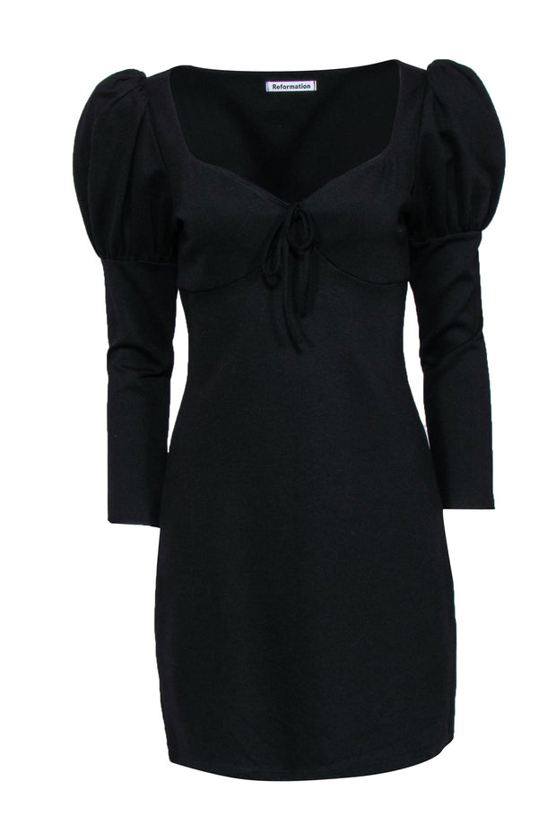 Current Boutique-Reformation - Black Puff Sleeve “Helga” Bodycon Dress Sz L