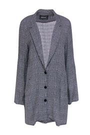 Current Boutique-Reformation - Black & White Glen Plaid Button-Up Longline Blazer Sz 12