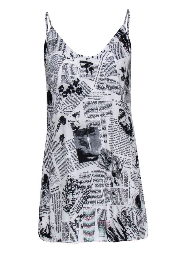 Current Boutique-Reformation - Black & White Newspaper Print Mini Slip Dress Sz S