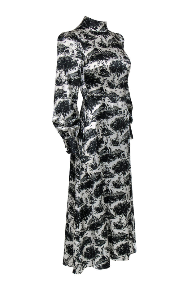 Current Boutique-Reformation - Black & White Scenic Women Print Silk Maxi Dress Sz 2