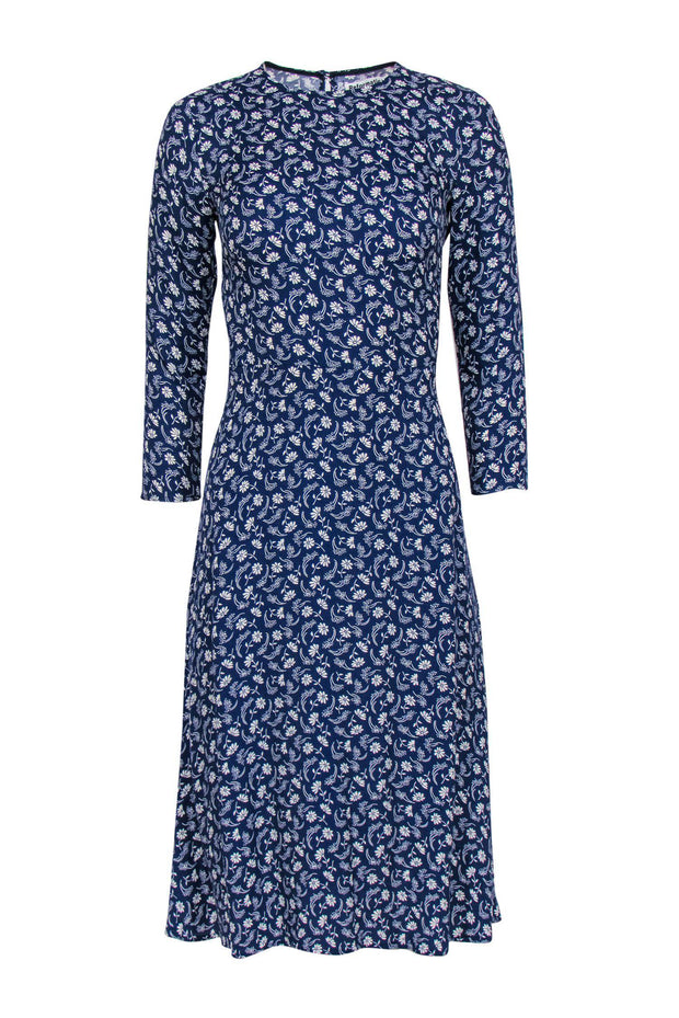 Current Boutique-Reformation - Blue & White Floral Print Long Sleeve Midi Dress Sz 0