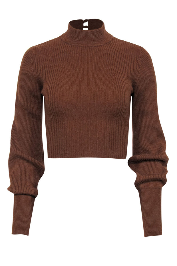 Current Boutique-Reformation - Brown Ribbed Cashmere "Osteria" Open Back Crop Sweater Sz XS