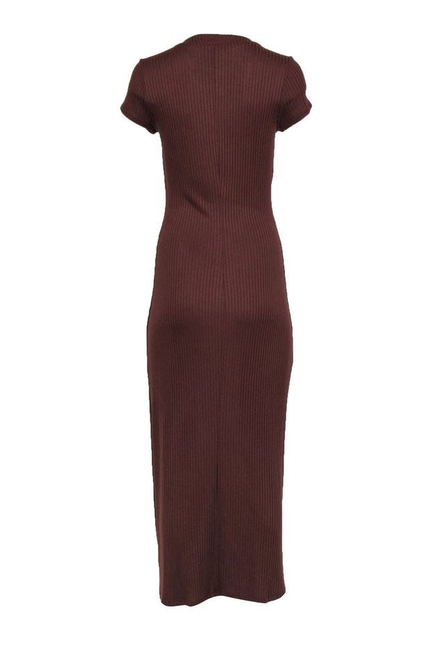 Current Boutique-Reformation - Brown Ribbed Knit Button Front Maxi Dress Sz M