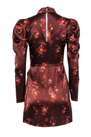 Current Boutique-Reformation - Brown Satin & Orange Floral Dress w/ Neck Bow Sz 2