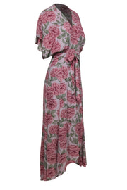 Current Boutique-Reformation - Mauve Floral Print Short Sleeve Wrap Dress Sz S