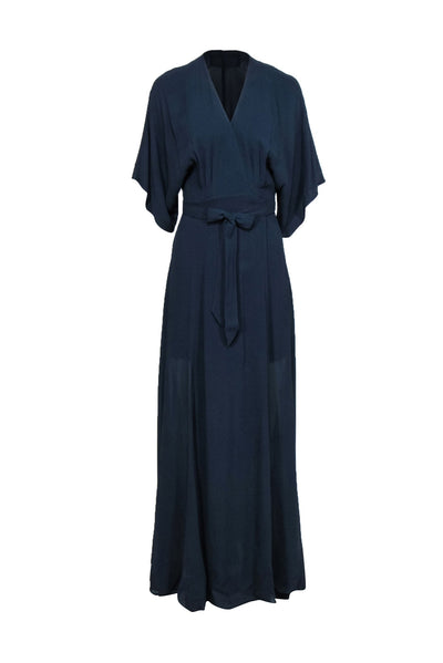 Current Boutique-Reformation - Navy Crepe Wrap Maxi Dress w/ Wide Sleeves Sz XS