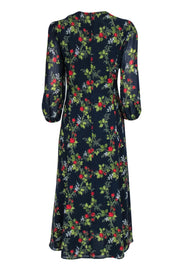 Current Boutique-Reformation - Navy, Red & Green Rose Print Puff Sleeve Cutout Maxi Dress Sz 8