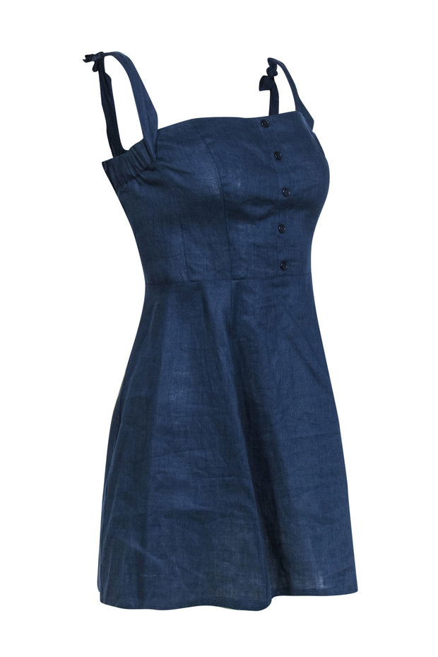 Current Boutique-Reformation - Navy Sleeveless Linen "Arnaut" Mini Dress w/ Decorative Buttons Sz 6