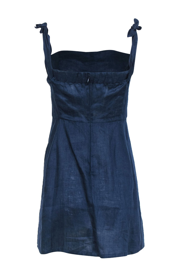 Current Boutique-Reformation - Navy Sleeveless Linen "Arnaut" Mini Dress w/ Decorative Buttons Sz 6