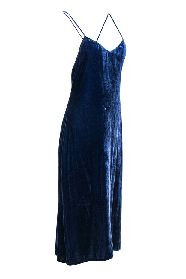 Current Boutique-Reformation - Navy Velvet Sleeveless Strappy "Moore" Maxi Dress Sz S