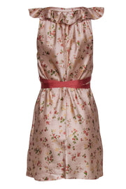 Current Boutique-Reformation - Pink Floral Silk Ruffled Mini Dress w/ Ribbons Sz 6