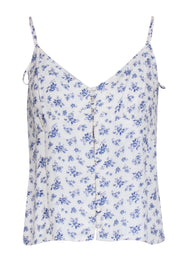 Current Boutique-Reformation - White & Blue Ditsy Floral Print Top w/ Tie Straps Sz M