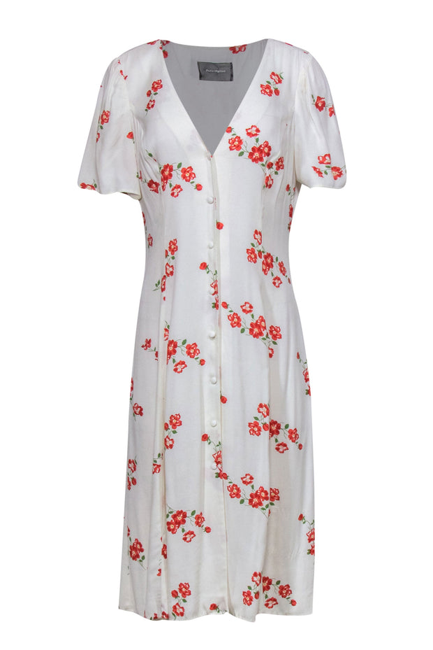 Current Boutique-Reformation - White & Red Floral Midi "Locklin" Button Front Dress Sz 10