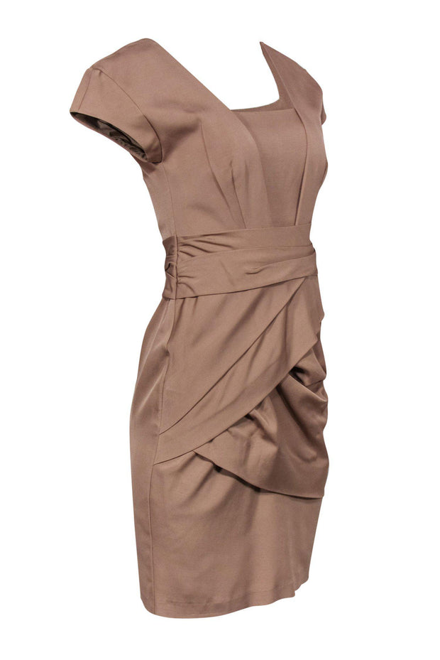 Current Boutique-Reiss - Beige Ruched & Draped Sheath Dress Sz 6