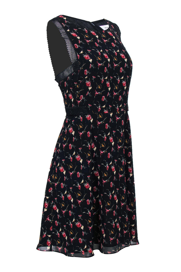 Current Boutique-Reiss - Black Floral "Louise" Dress w/ Eyelet Lace Sz 10